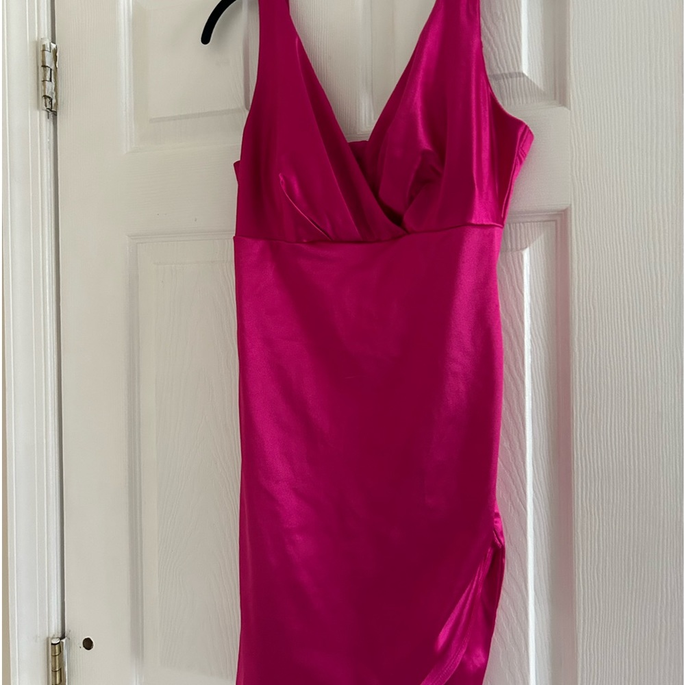 Magenta, silk hoco dress, with cinched back